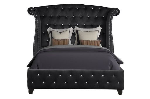 Sophia King 4 Pieces Upholstery Bedroom Set Made With Wood In Black