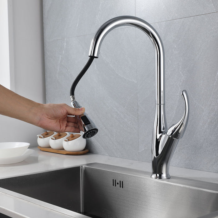 Kitchen Faucet With Pull Down Sprayer Chrome, Arc Single Handle Kitchen Sink Faucet, Commercial Modern Stainless Steel Kitchen Faucets