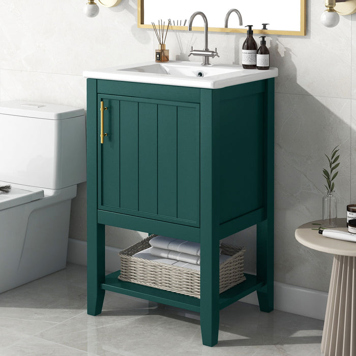 20" Bathroom Vanity With Sink, Bathroom Cabinet With Soft Closing Door, Storage Rack And Open Shelf, Green