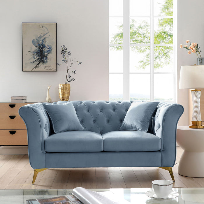 Chesterfield Sofa, StanFord Sofa, High Quality Chesterfield Sofa, Teal Blue, Tufted And WrinkLED Fabric Sofa;Contemporary StanFord Sofa .LOverseater; Tufted Sofa With Scroll Arm And Scroll Back - Blue