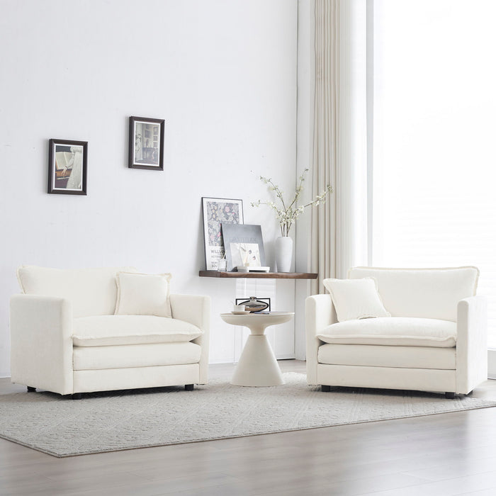 Accent Chair (Set of 2) High - End Chenille Upholstered Armchairs, Living Room Side Chairs With Toss Pillow, White