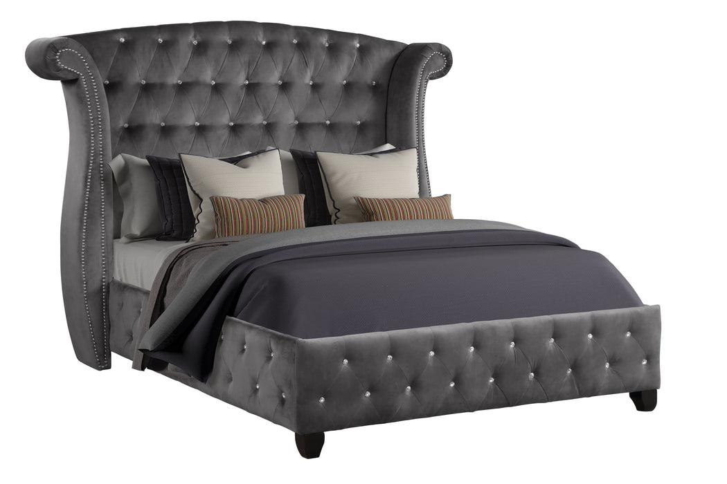 Sophia King 5 Pieces Upholstery Bedroom Set Made With Wood In Gray