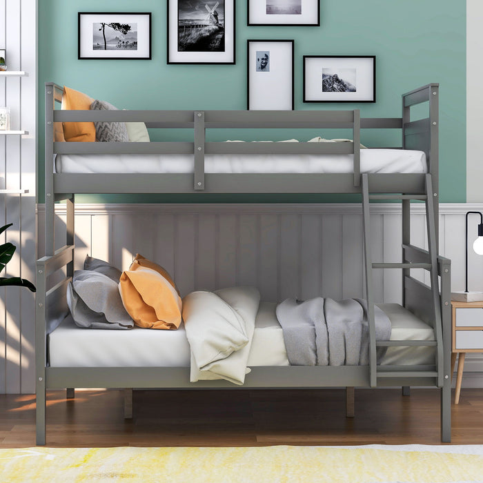 Twin Over Full Bunk Bed With Ladder, Safety Guardrail, Perfect For Bedroom - Gray
