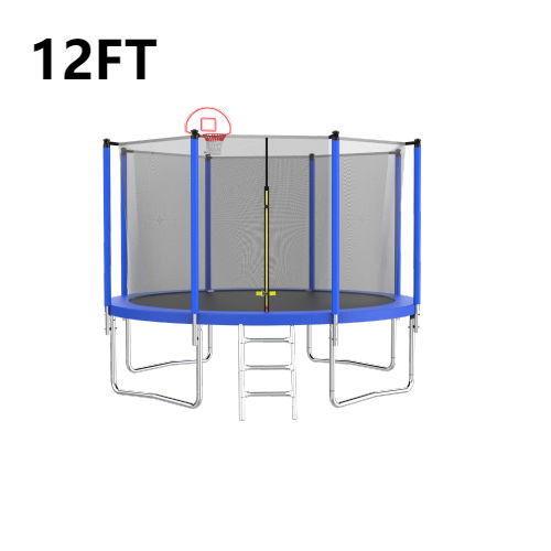 12 Ft Trampoline For Kids & Adults With Basketball Hoop And Ball, Recreational Trampolines With Safety Enclosure For Back Yard Outdoor
