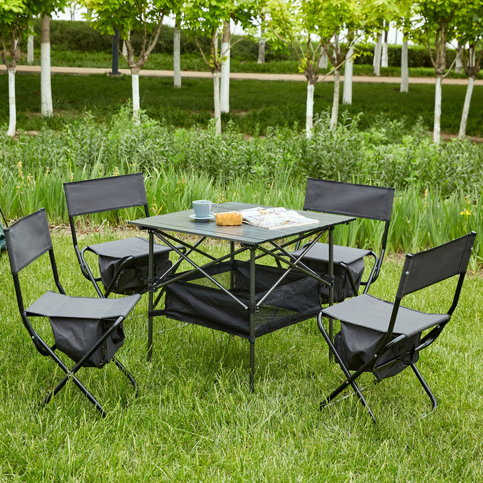 Folding Outdoor Table And Chairs Set For Indoor, Outdoor Camping (Set of 3) - Black / Gray