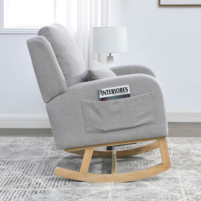 Welike 27.5 "W Modern Accent High Back Living Room Casual Armchair Rocker With One Lumbar Pillow, Two Side Pockets - Grey Teddy