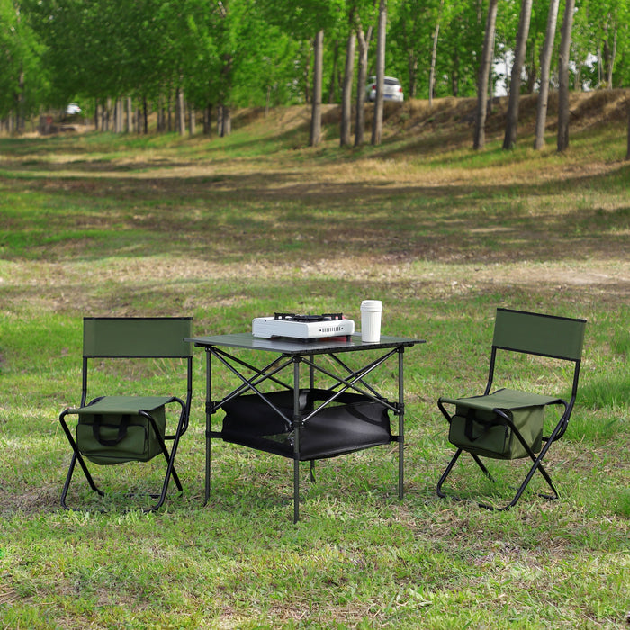 (Set of 3) Folding Outdoor Table And Chairs Set - Green