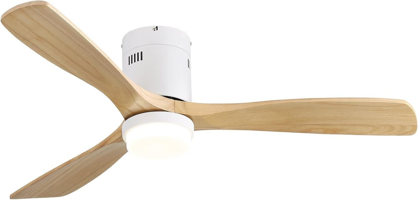 Decorative Ceiling Fan With 6 Speed Remote White 3 Solid Wood Blades Reversible DC Motor For Living Room
