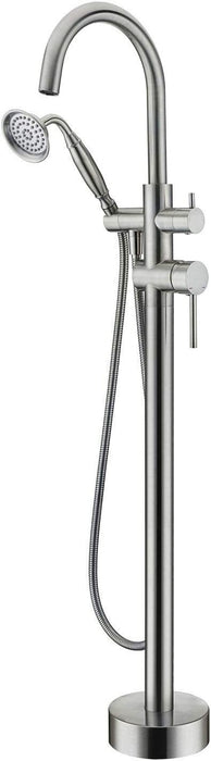 Freestanding Tub Filler Bathtub Faucet Brushed Nickel With Hand Held Shower Floor - Mount