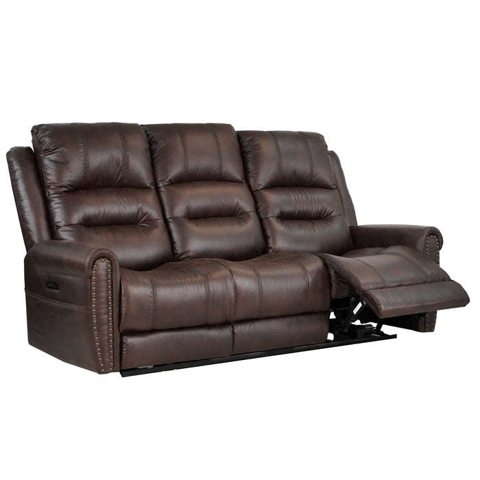 Slora Leather Gel Brown Power Reclining 81.5" Sofa With Power Headrest And Dropdown Center Table (Sofa)