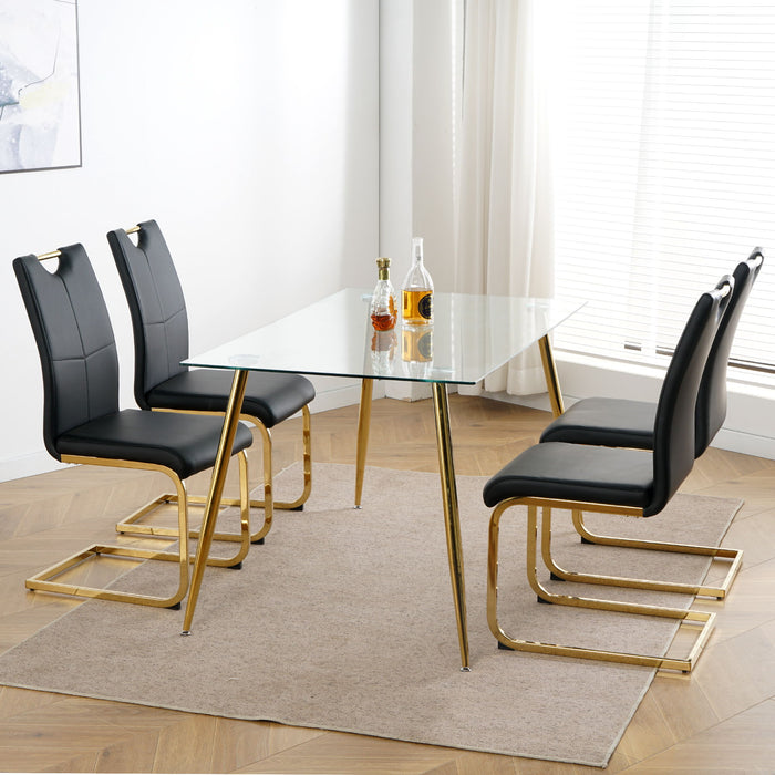 Modern Dining Chairs With Faux Leather Padded Seat Dining Living Room Chairs Upholstered Chair With Gold Metal Legs Design For Kitchen, Living, Bedroom (Set of 4)