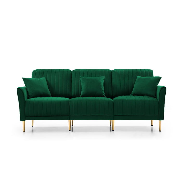 Green Velvet Modular Corner Sofa Reversible Left Hand Facing Sofa & Chaise With Ottoman