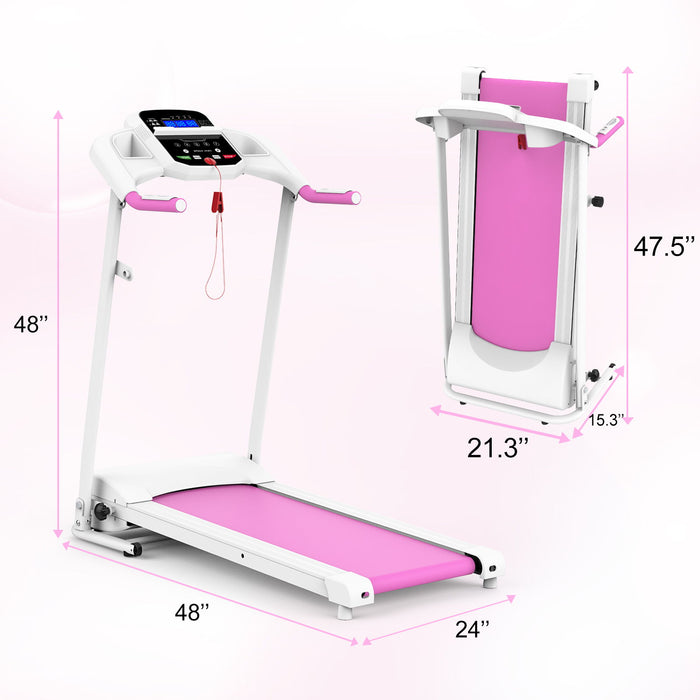 Folding Treadmill For Small Apartment, Electric Motorized Running Machine For Gym Home, Fitness Workout Jogging Walking Easily Install, Space Save - Pink