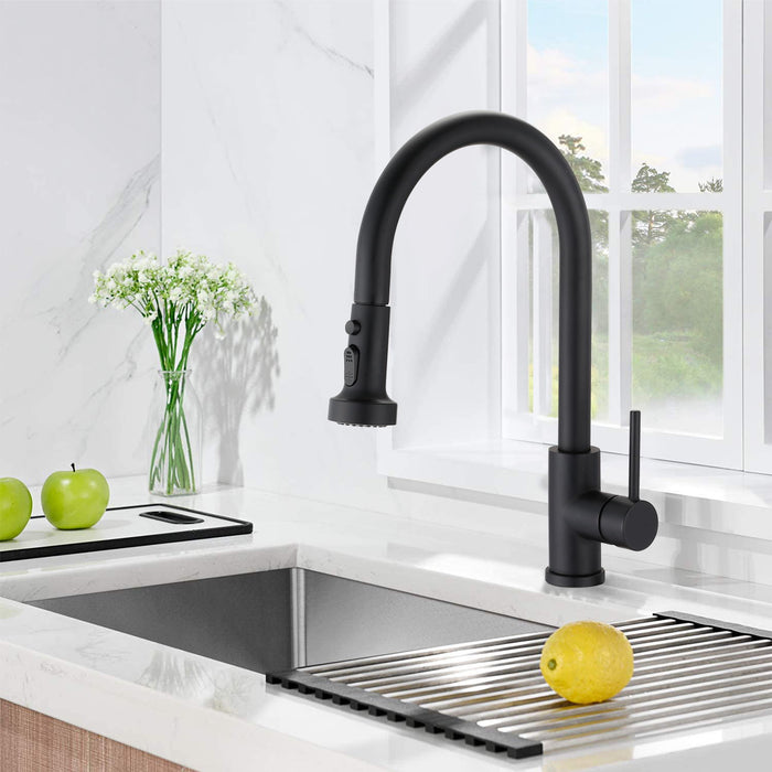 Stainless Steel Pull Down Kitchen Faucet With Soap Dispenser Matte Black