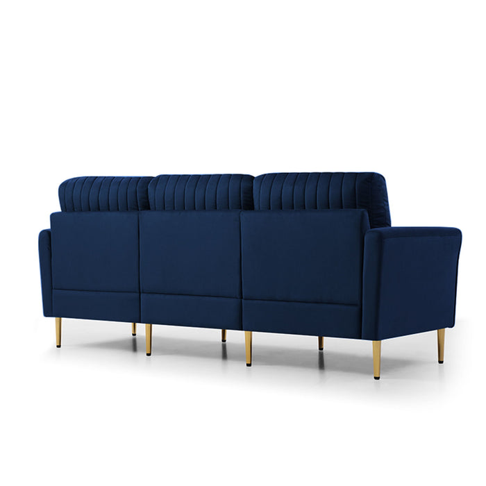 Velvet Fabric Sofa Couch Set, Mid-Century 3 - Seat Tufted Love Seat For Living Room, Bedroom, Office, Apartment, Dorm, Studio And Small Space, 7 Pillows Included - Navy Blue