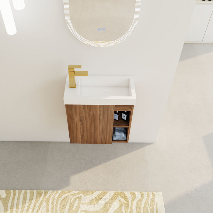 Floating Wall-Mounted Bathroom Vanity With White Resin Sink & Soft-Close Cabinet Door