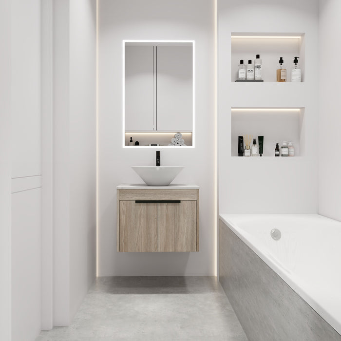 24" Modern Design Float Bathroom Vanity With Ceramic Basin Set, Wall Mounted White Oak Vanity With Soft Close Door, KD-Packing, KD-Packing, 2 Pieces Parcel, Top - Bab217Mowh