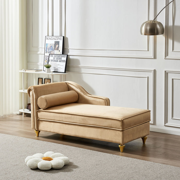 Modern Upholstery Chaise Lounge Chair With Storage Khaki