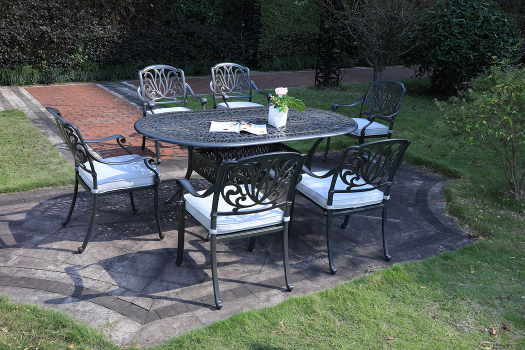 Oval 6 Person 72.05" Aluminum Dining Set With Cushions