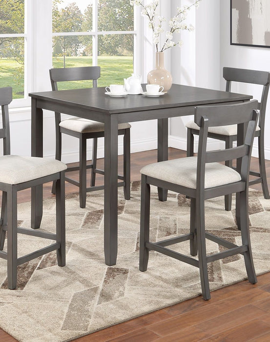 Classic Stylish Gray Natural Finish 5 Piece Counter Height Dining Set Kitchen Wooden Top Table And Chairs Cushions Seats Ladder Back Chair Dining Room