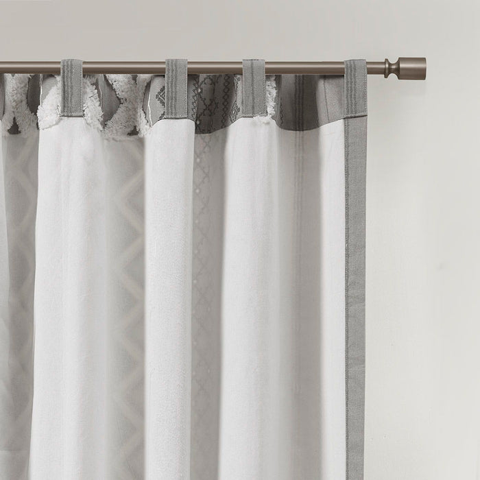 Imani Cotton Printed Curtain Panel With Chenille Stripe And Lining - Gray