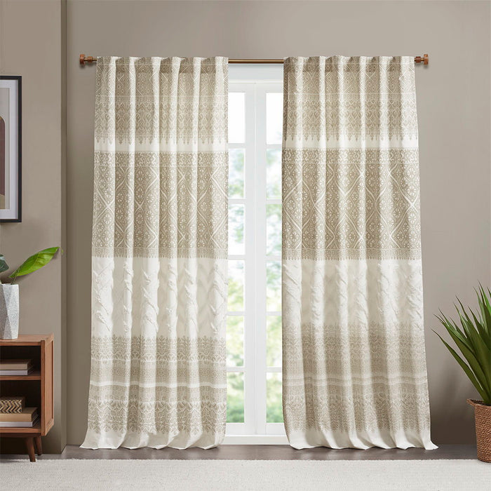 Mila Cotton Printed Curtain Panel With Chenille Lining And Detail