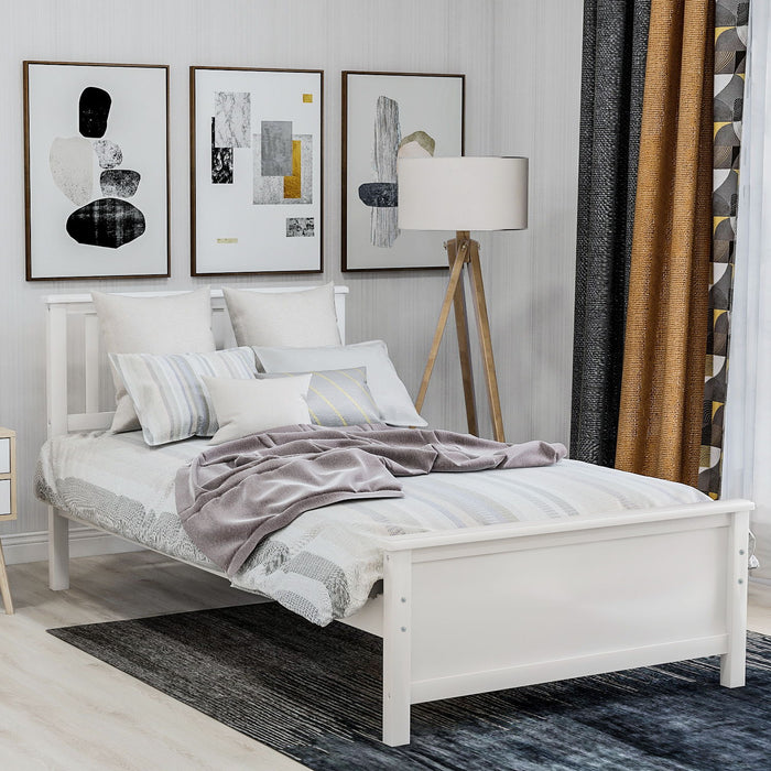 Twin Size Wood Platform Bed With Headboard, Footboard And Wood Slat Support, White