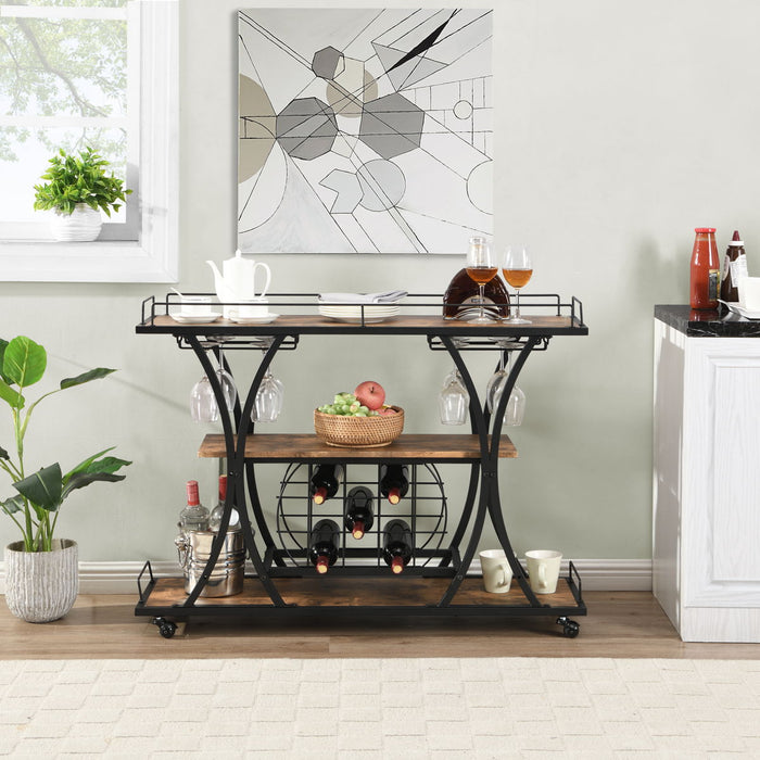 Industrial Bar Cart Kitchen Bar&Serving Cart For Home With Wheels 3 Tier Storage Shelves