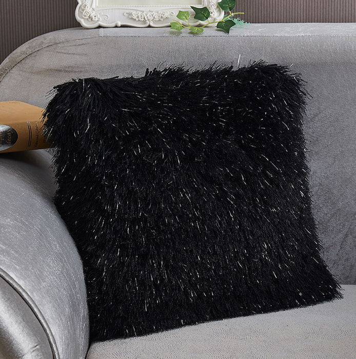 Decorative Shaggy Pillow With Lurex (18 In X 18 In) - Black