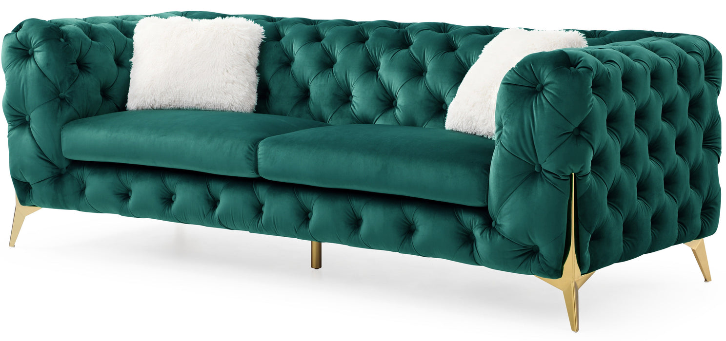 Moderno Tufted Sofa Finished In Velvet Fabric In Green