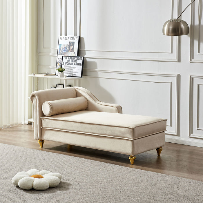 Modern Upholstery Chaise Lounge Chair With Storage Beige