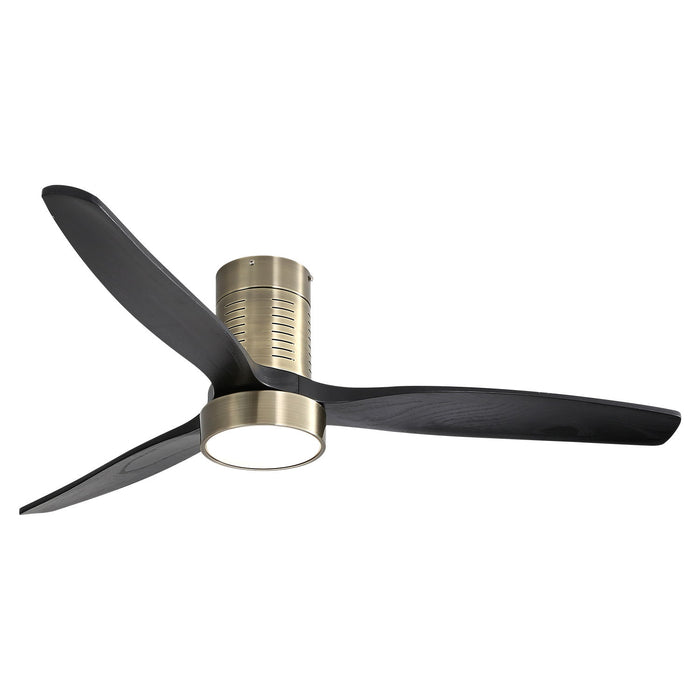 Indoor Flush Mount Ceiling Fan With 110V 3 Solid Wood Blades Remote Control Reversible Dc Motor With LED Light - Bronze