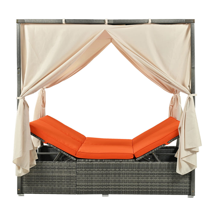 U_Style Adjustable Sun Bed With Curtain, High Comfort, With 3 Colors - Orange