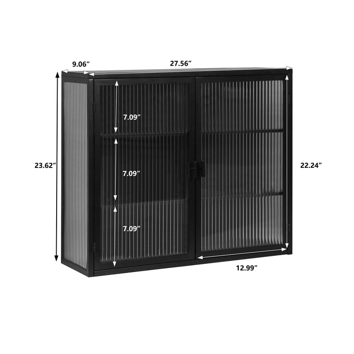 Glass Doors Modern Two - Door Wall Cabinet With Featuring Three - Tier Storage For Entryway Living Room Bathroom Dining Room, Black