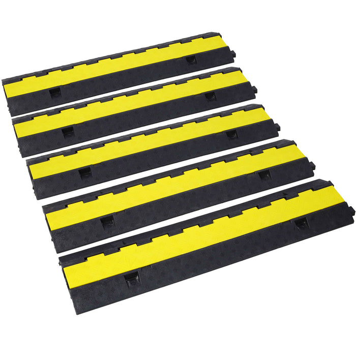 Cable Protector Ramp, 2 Channels Speed Bump Hump, Rubber Modular Speed Bump Rated 11000 Lbs Load Capacity, Protective Wire Cord Ramp Driveway Rubber Traffic Speed Bumps Cable Protector, 5 Packs