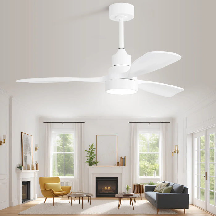 48" Solid Wood Ceiling Fan With Dimmable Light 6 Speed Reversible DC Motor - White