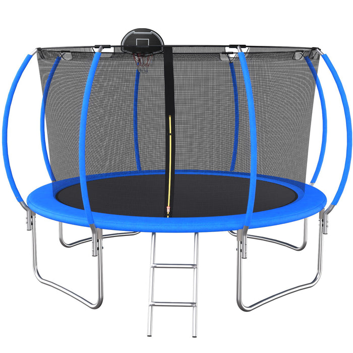 12 Ft Trampoline Black Pumpkin Style Safety Net With Basketball Hoop