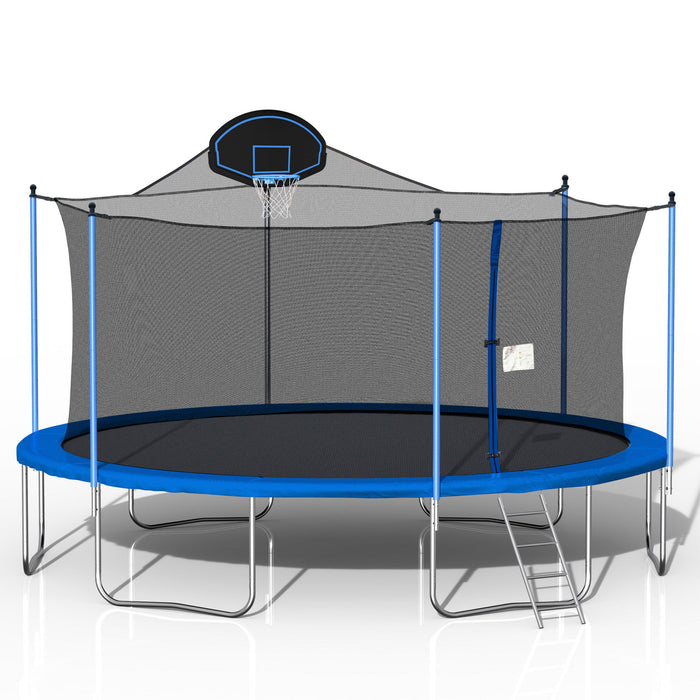 16Ft Trampoline For Adults & Kids With Basketball Hoop, Double - Sided Cover, Outdoor Trampolines With Ladder And Safety Enclosure Net For Kids And Adults