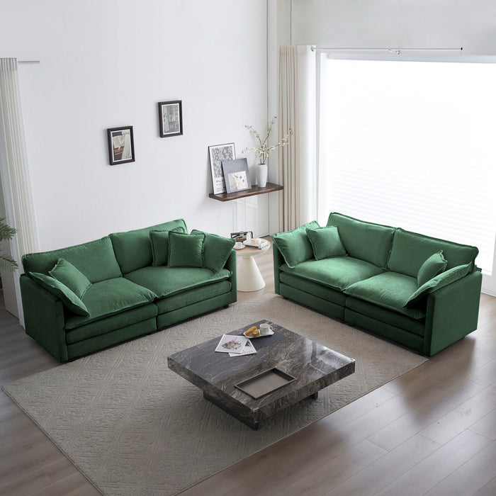 2 Piece Living Room Set, 2 Pieces Upholstered Loveseat And Couch For Home Office Lounge, Sofa (Set of 2) 2 Piece (2+2 Seat) Couch Set For Living Room, Green Chenille