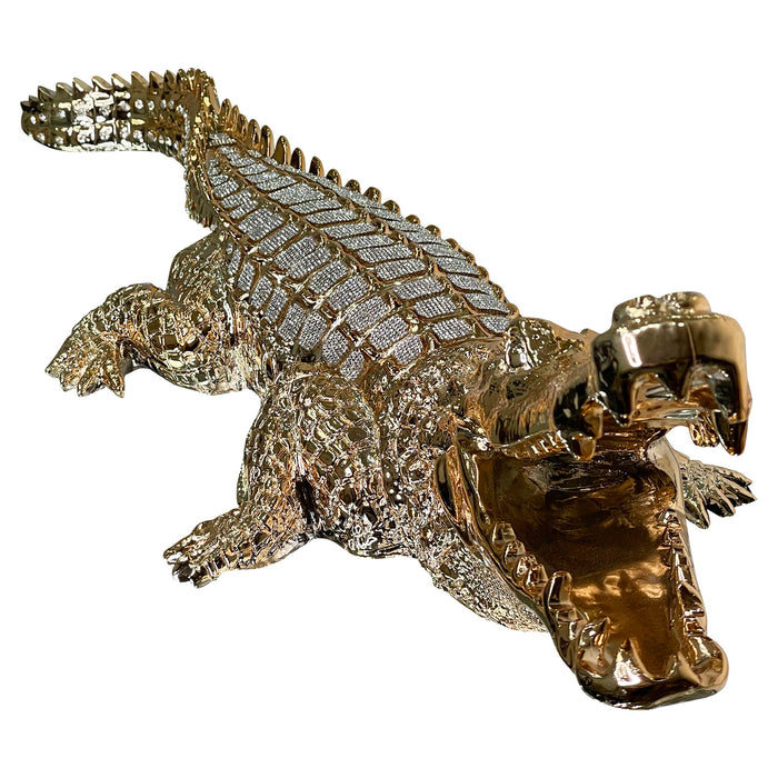 Ambrose Diamond Encrusted Gold Plated Crocodile (34" X 10. 5"W X 9"H)