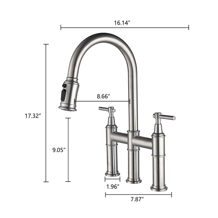 Bridge Kitchen Faucet With Pull Down Sprayhead In Spot - Brushed Nickel