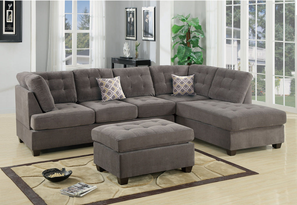 Living Room Sectional Waffle Suede Charcoal Color Sectional Sofa Pillows Couch Tufted Cushion Contemporary (No Ottoman)