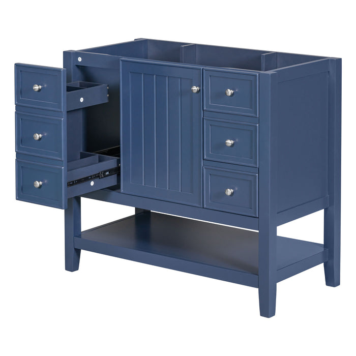 36" Bathroom Vanity Without Sink, Cabinet Base Only, One Cabinet And Three Drawers, Blue