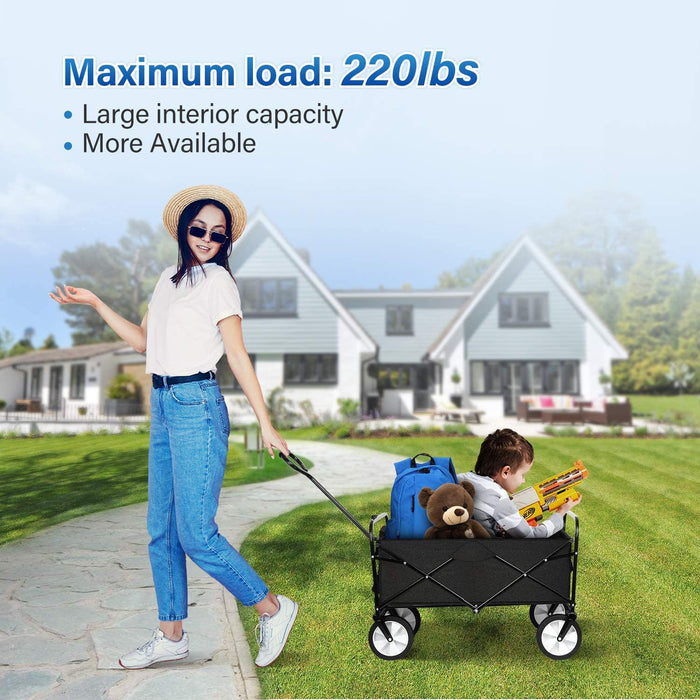 Yssoa Heavy Duty Folding Portable Hand Cart With Removable Canopy, 8'' Wheels, Adjustable Handles, Double Fabric For Shopping, Picnic, Beach, Camping