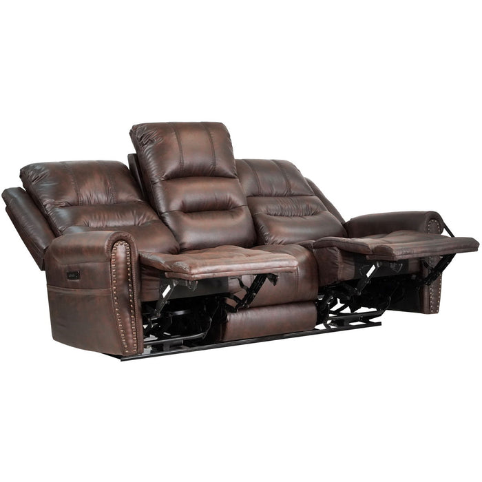 Slora Leather Gel Brown Power Reclining 81.5" Sofa With Power Headrest And Dropdown Center Table (Sofa)