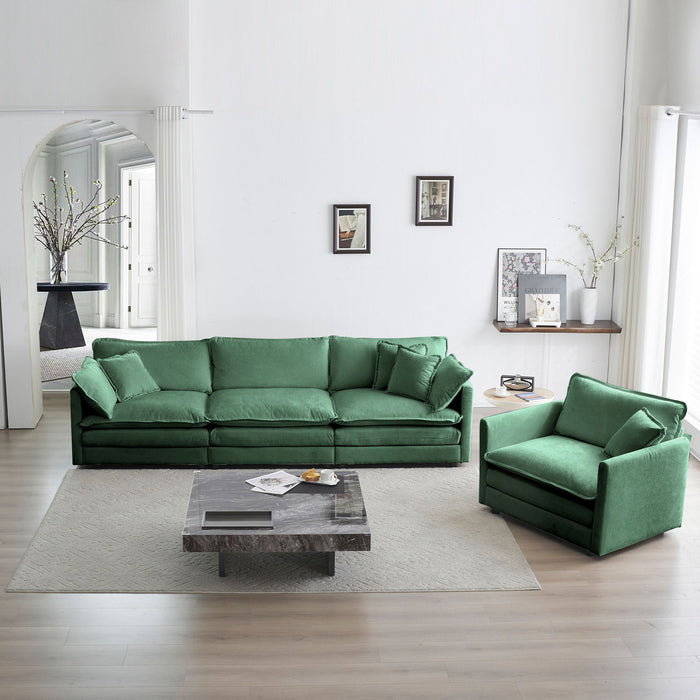 2 Piece Upholstered Sofa, Living Room Sectional Sofa Set Modern Sofa Couches Set, Deep Seat Sofa For Living Room Apartment, 1+3 Seat Green Chenille