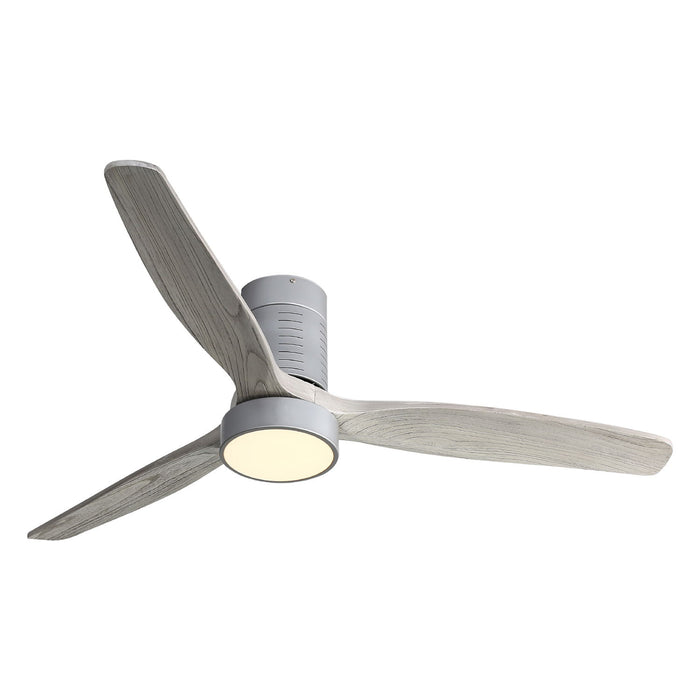 Indoor Flush Mount Ceiling Fan With 110V 3 Solid Wood Blades Remote Control Reversible Dc Motor With LED Light - Silver