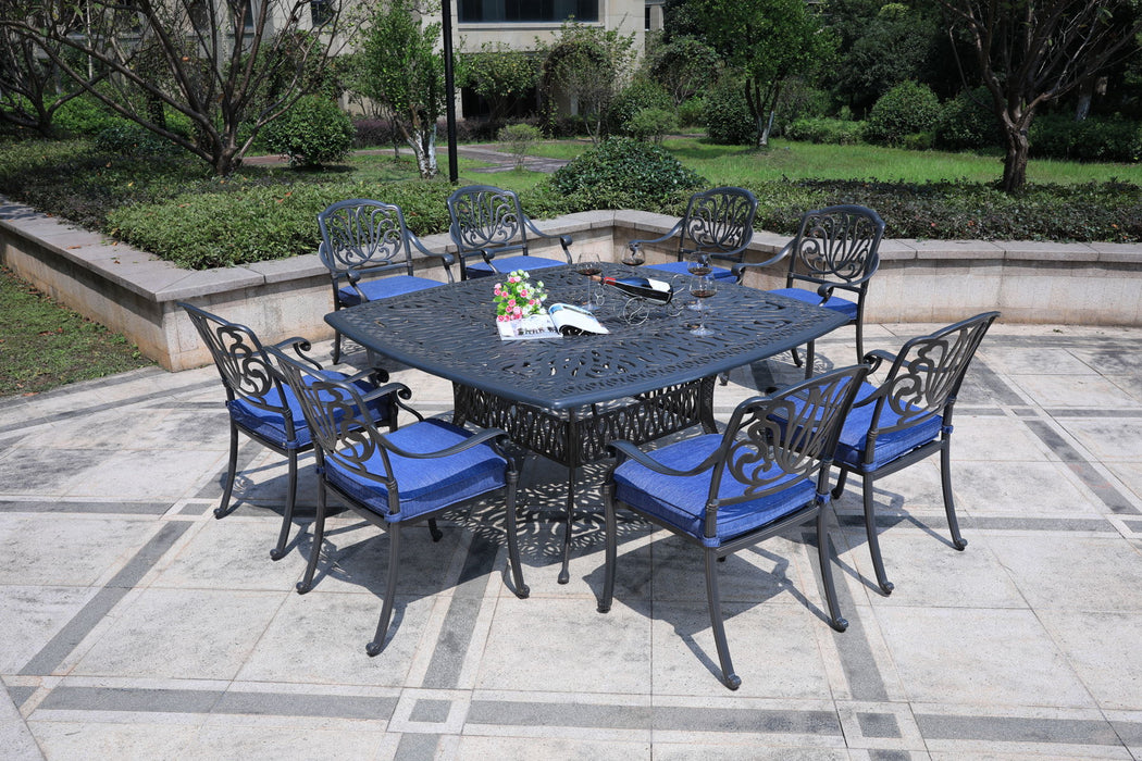 Square 8 Person Aluminum Dining Set With Cushions
